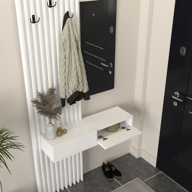 Έπιπλο Εισόδου Elois Χρώμα Λευκό 96,6x26,8x195,5