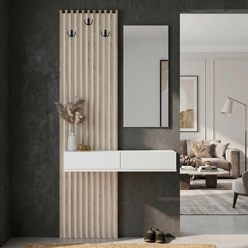 Έπιπλο Εισόδου Elois Χρώμα Λευκό - Sepet Oak 96,6x26,8x195,5