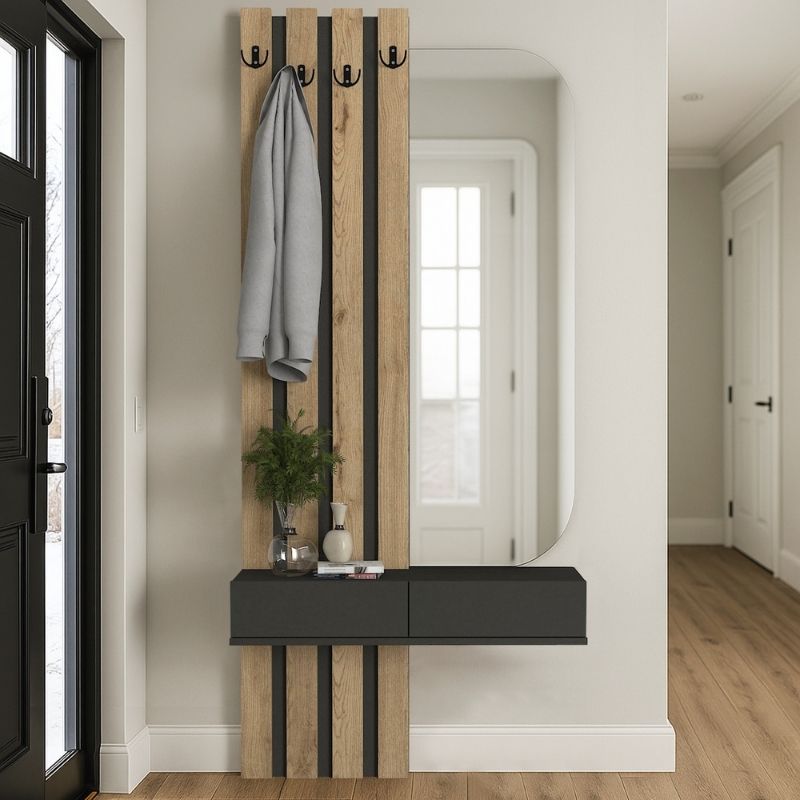 Έπιπλο Εισόδου Reyas Χρώμα Ανθρακί - Sepet Oak 90x27x205,6