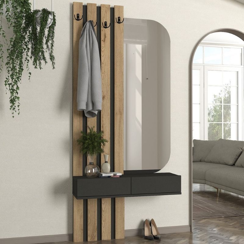 Έπιπλο Εισόδου Reyas Χρώμα Ανθρακί - Sepet Oak 90x27x205,6