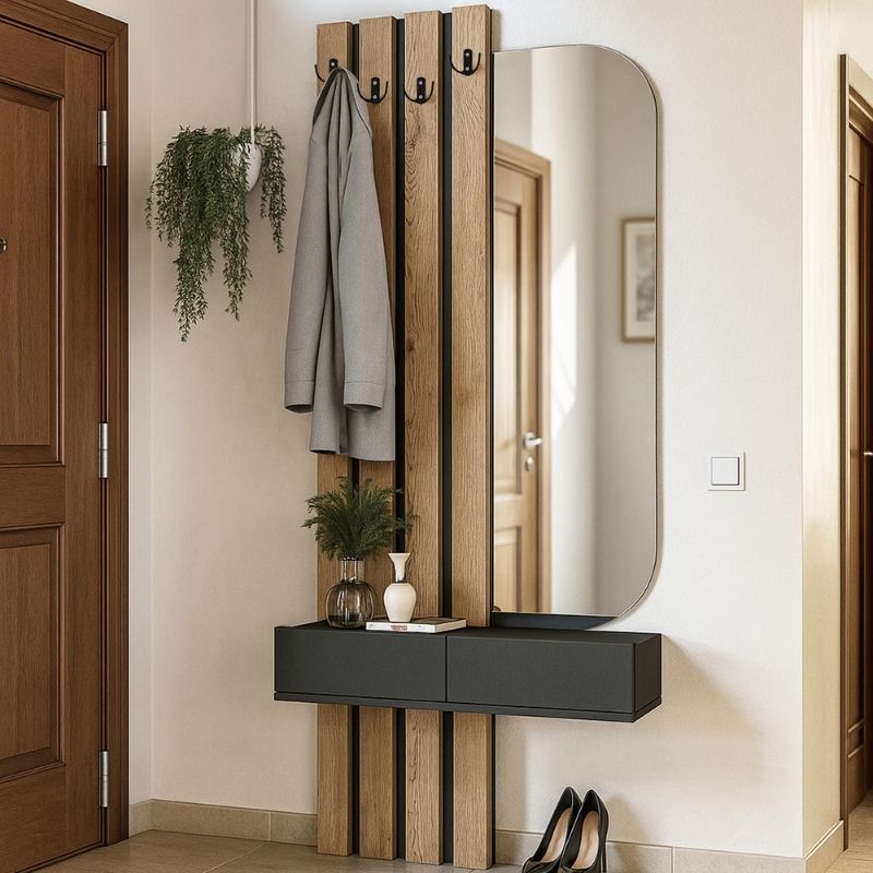 Έπιπλο Εισόδου Reyas Χρώμα Ανθρακί - Sepet Oak 90x27x205,6