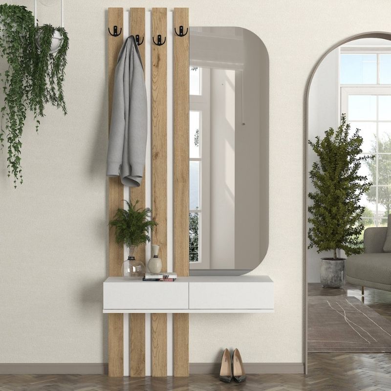 Έπιπλο Εισόδου Reyas Χρώμα Λευκό - Sepet Oak 90x27x205,6