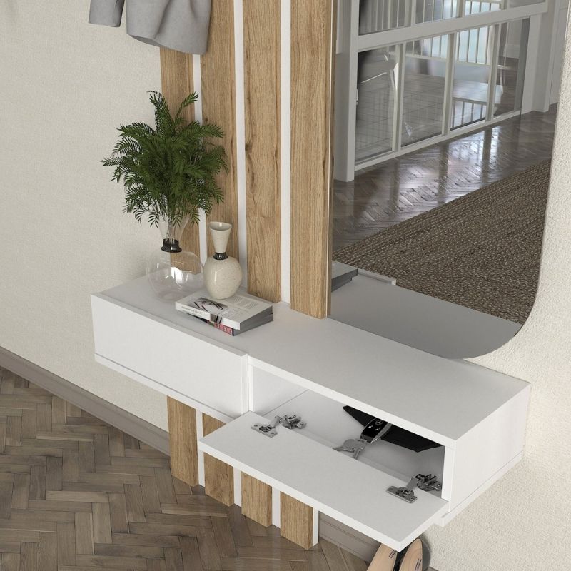 Έπιπλο Εισόδου Reyas Χρώμα Λευκό - Sepet Oak 90x27x205,6