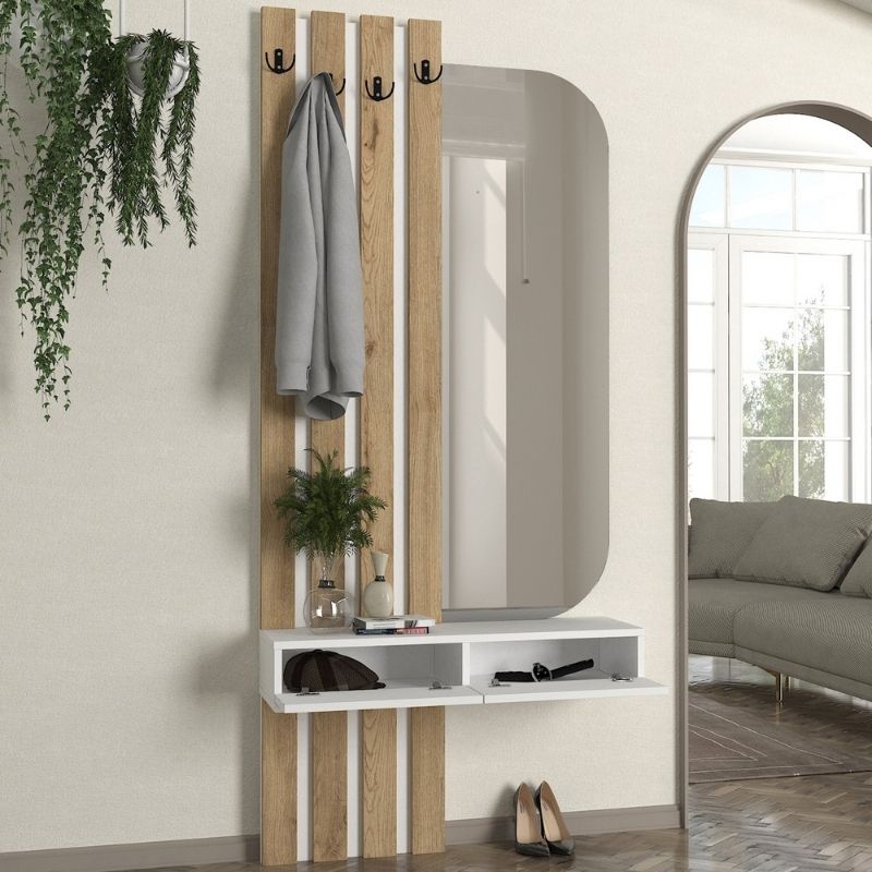 Έπιπλο Εισόδου Reyas Χρώμα Λευκό - Sepet Oak 90x27x205,6