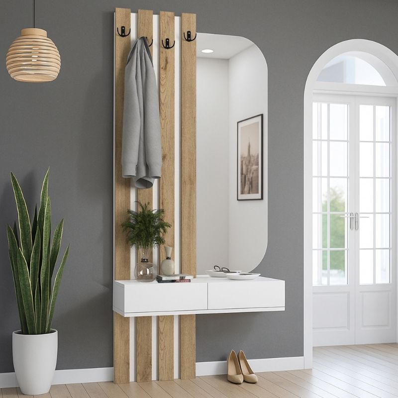 Έπιπλο Εισόδου Reyas Χρώμα Λευκό - Sepet Oak 90x27x205,6