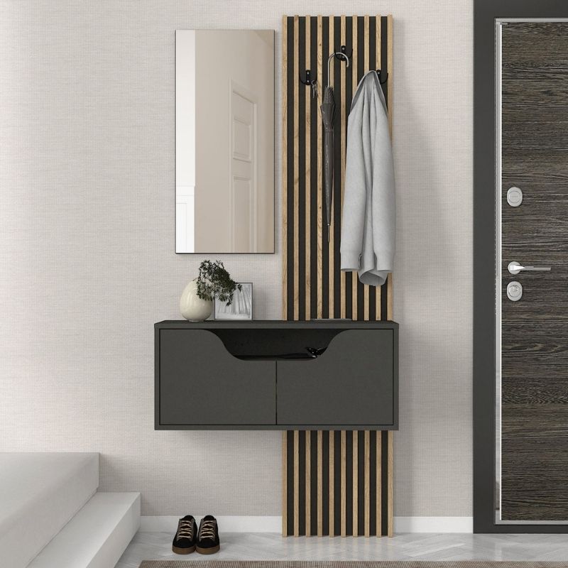 Έπιπλο Εισόδου Naro Χρώμα Ανθρακί - Sepet Oak 90x35x204,2
