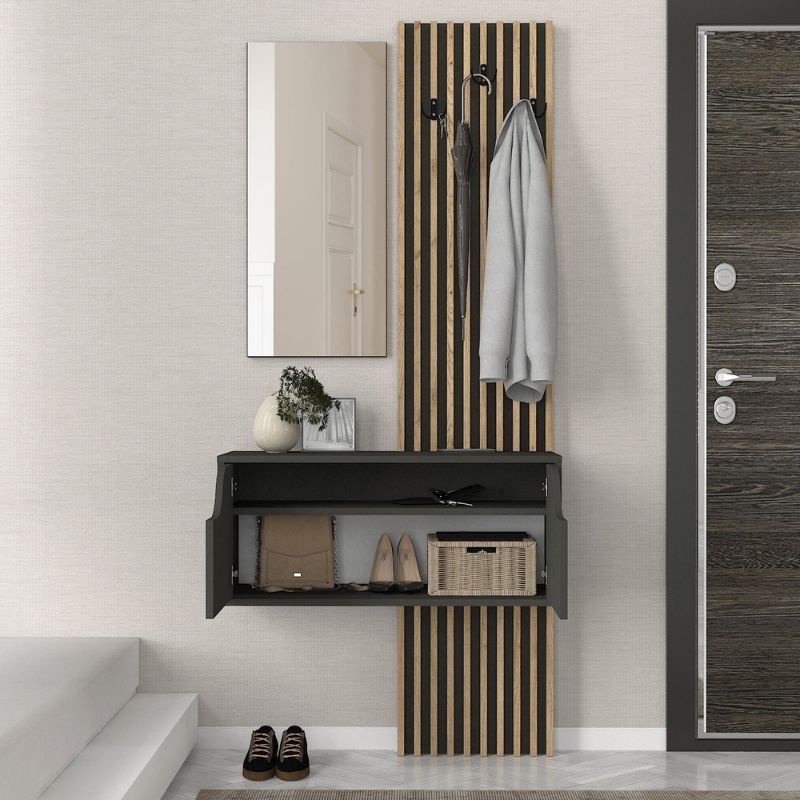 Έπιπλο Εισόδου Naro Χρώμα Ανθρακί - Sepet Oak 90x35x204,2