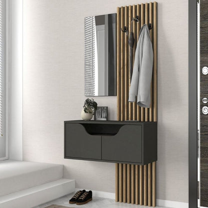 Έπιπλο Εισόδου Naro Χρώμα Ανθρακί - Sepet Oak 90x35x204,2