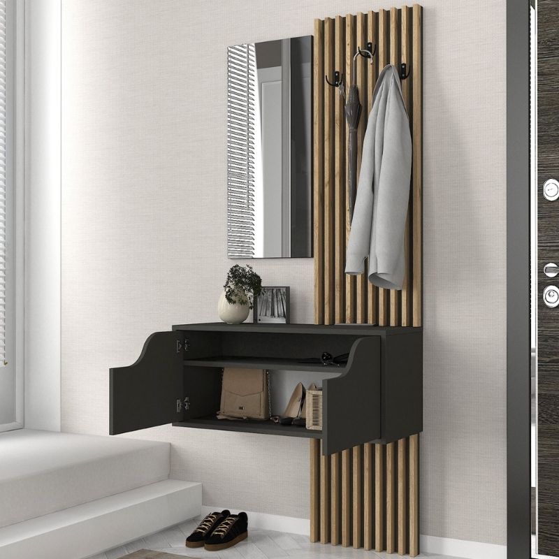 Έπιπλο Εισόδου Naro Χρώμα Ανθρακί - Sepet Oak 90x35x204,2