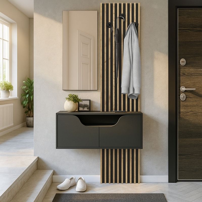 Έπιπλο Εισόδου Naro Χρώμα Ανθρακί - Sepet Oak 90x35x204,2