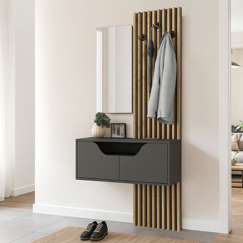 Έπιπλο Εισόδου Naro Χρώμα Ανθρακί - Sepet Oak 90x35x204,2