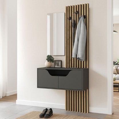 Έπιπλο Εισόδου Naro Χρώμα Ανθρακί - Sepet Oak 90x35x204,2
