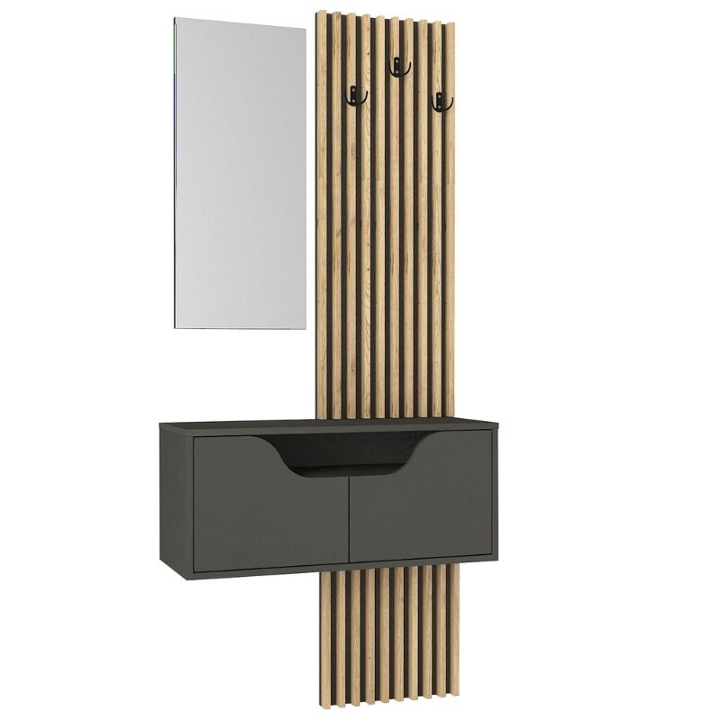 Έπιπλο Εισόδου Naro Χρώμα Ανθρακί - Sepet Oak 90x35x204,2