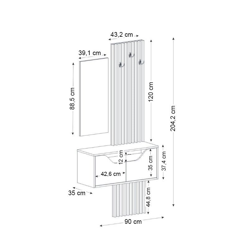 Έπιπλο Εισόδου Naro Χρώμα Ανθρακί - Sepet Oak 90x35x204,2