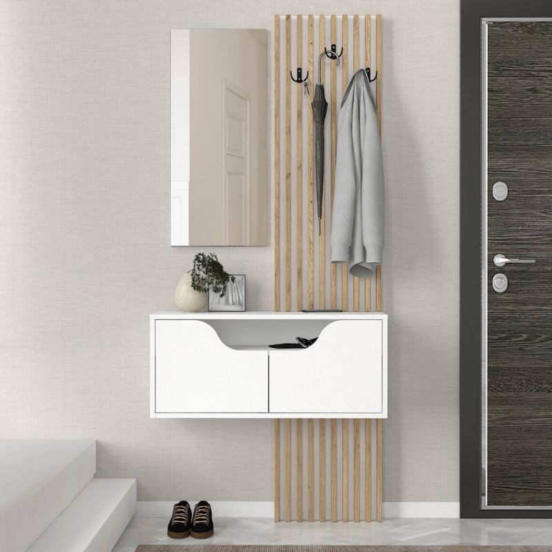 Έπιπλο Εισόδου Naro Χρώμα Λευκό - Sepet Oak 90x35x204,2
