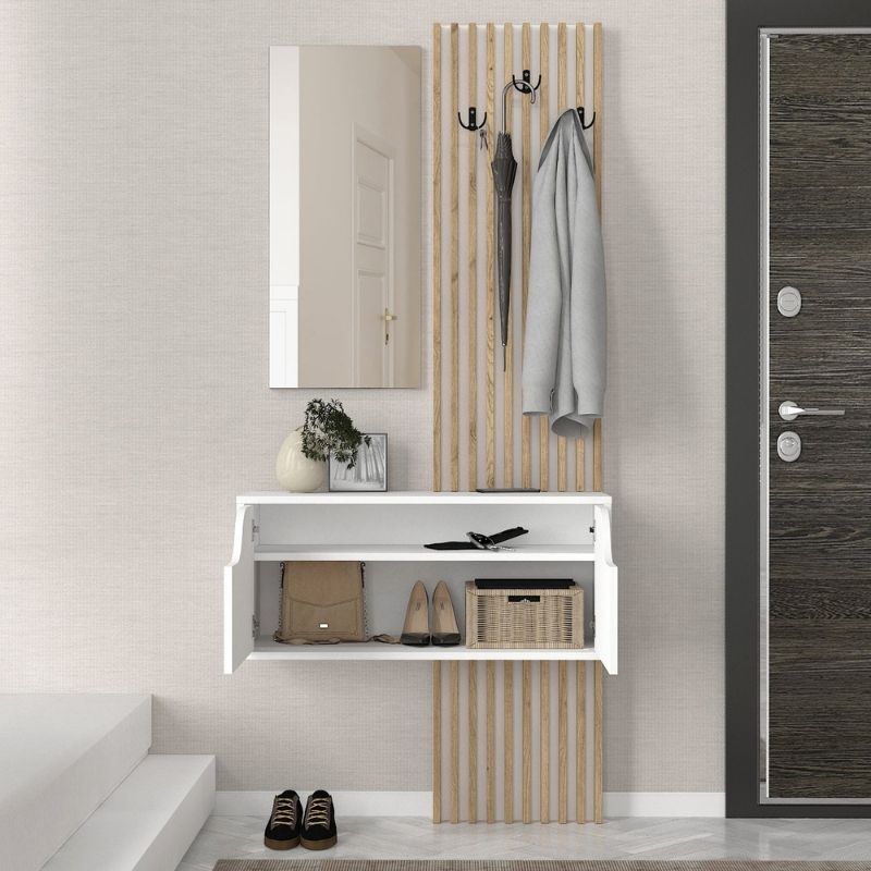 Έπιπλο Εισόδου Naro Χρώμα Λευκό - Sepet Oak 90x35x204,2