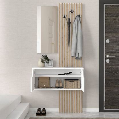Έπιπλο Εισόδου Naro Χρώμα Λευκό - Sepet Oak 90x35x204,2