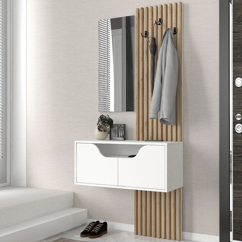 Έπιπλο Εισόδου Naro Χρώμα Λευκό - Sepet Oak 90x35x204,2