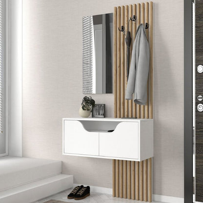 Έπιπλο Εισόδου Naro Χρώμα Λευκό - Sepet Oak 90x35x204,2