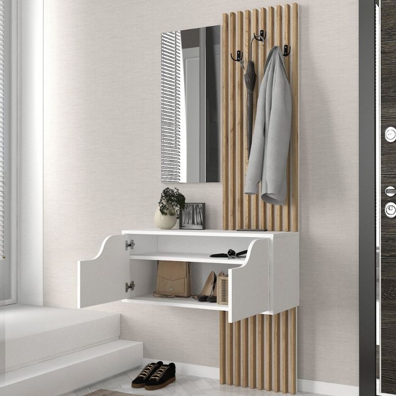 Έπιπλο Εισόδου Naro Χρώμα Λευκό - Sepet Oak 90x35x204,2