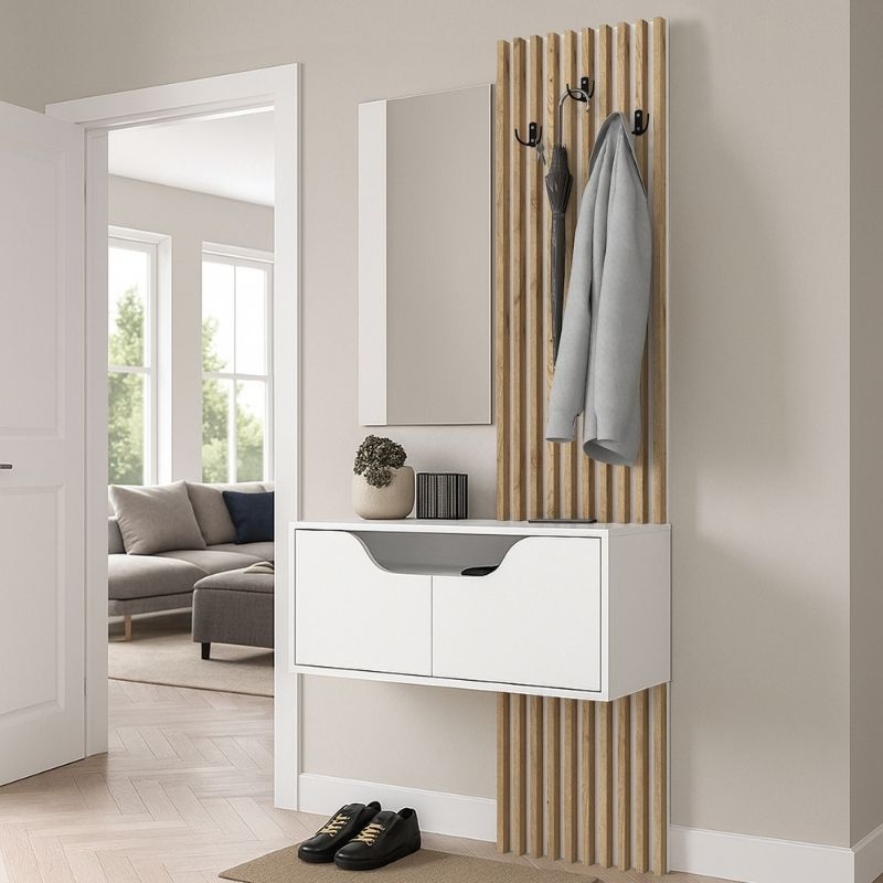 Έπιπλο Εισόδου Naro Χρώμα Λευκό - Sepet Oak 90x35x204,2