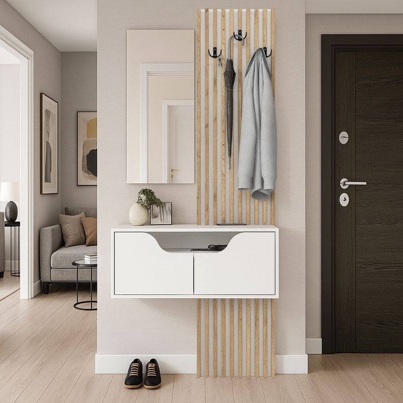 Έπιπλο Εισόδου Naro Χρώμα Λευκό - Sepet Oak 90x35x204,2