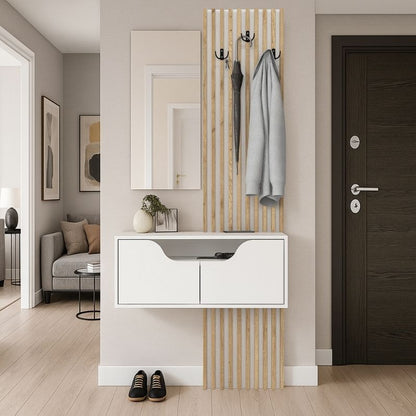 Έπιπλο Εισόδου Naro Χρώμα Λευκό - Sepet Oak 90x35x204,2