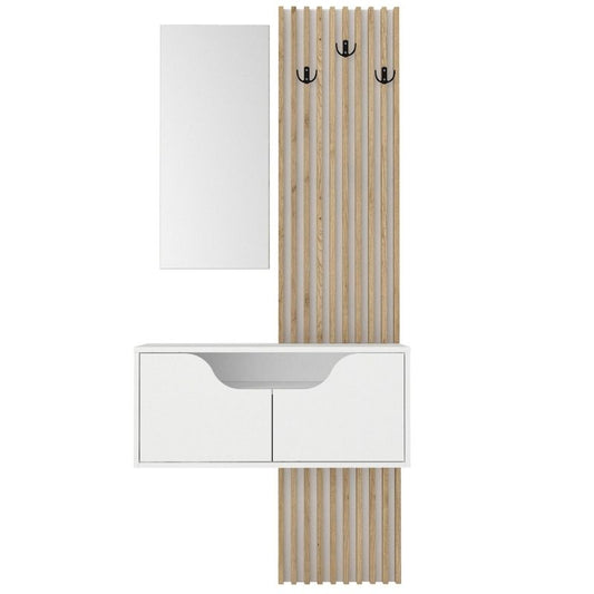 Έπιπλο Εισόδου Naro Χρώμα Λευκό - Sepet Oak 90x35x204,2