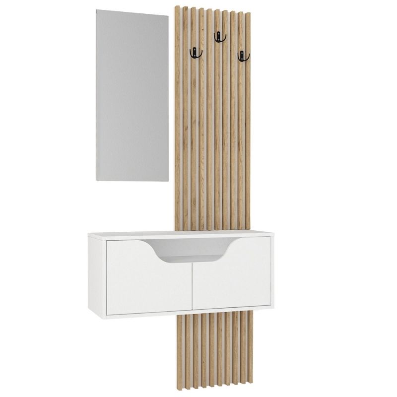 Έπιπλο Εισόδου Naro Χρώμα Λευκό - Sepet Oak 90x35x204,2