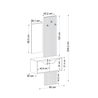 Έπιπλο Εισόδου Naro Χρώμα Λευκό - Sepet Oak 90x35x204,2