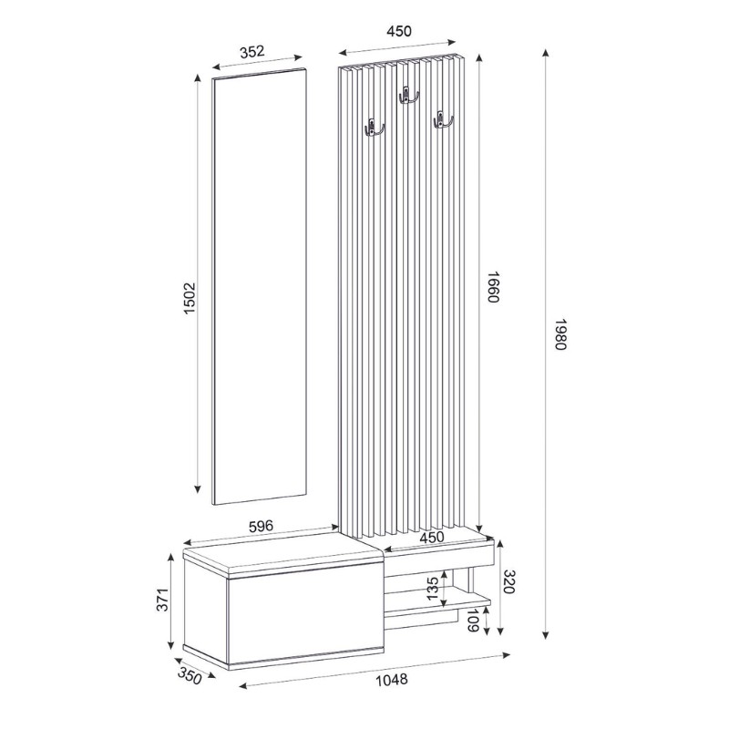 Έπιπλο Εισόδου Dumont Χρώμα Ανθρακί - Sepet Oak 104,8x35x198