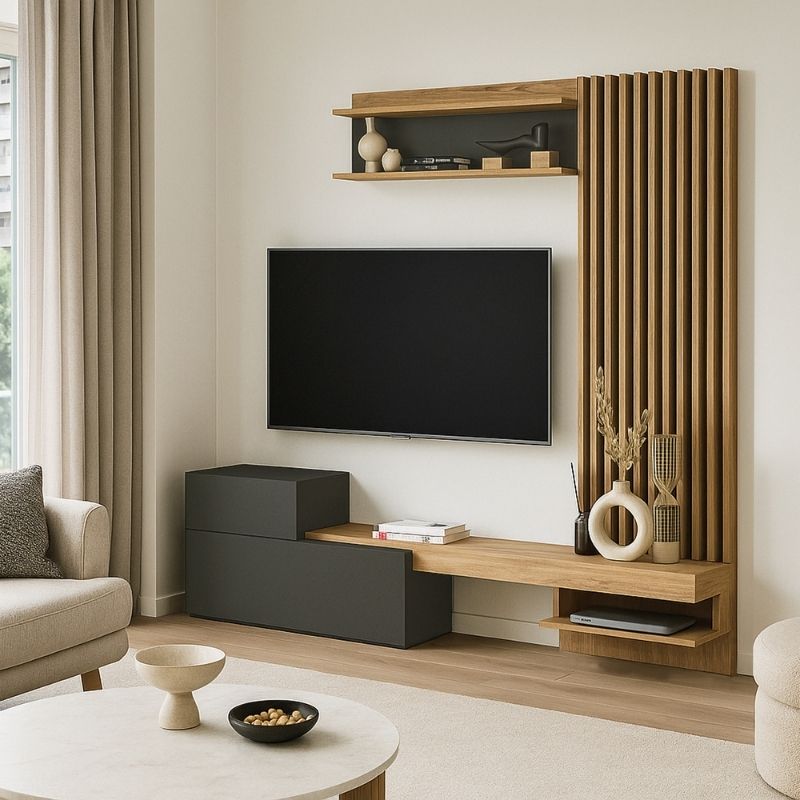 Σύνθεση Τηλεόρασης Dumont Χρώμα Ανθρακί - Sepet Oak 180x36,8x200