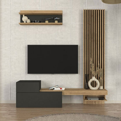 Σύνθεση Τηλεόρασης Dumont Χρώμα Ανθρακί - Sepet Oak 180x36,8x200