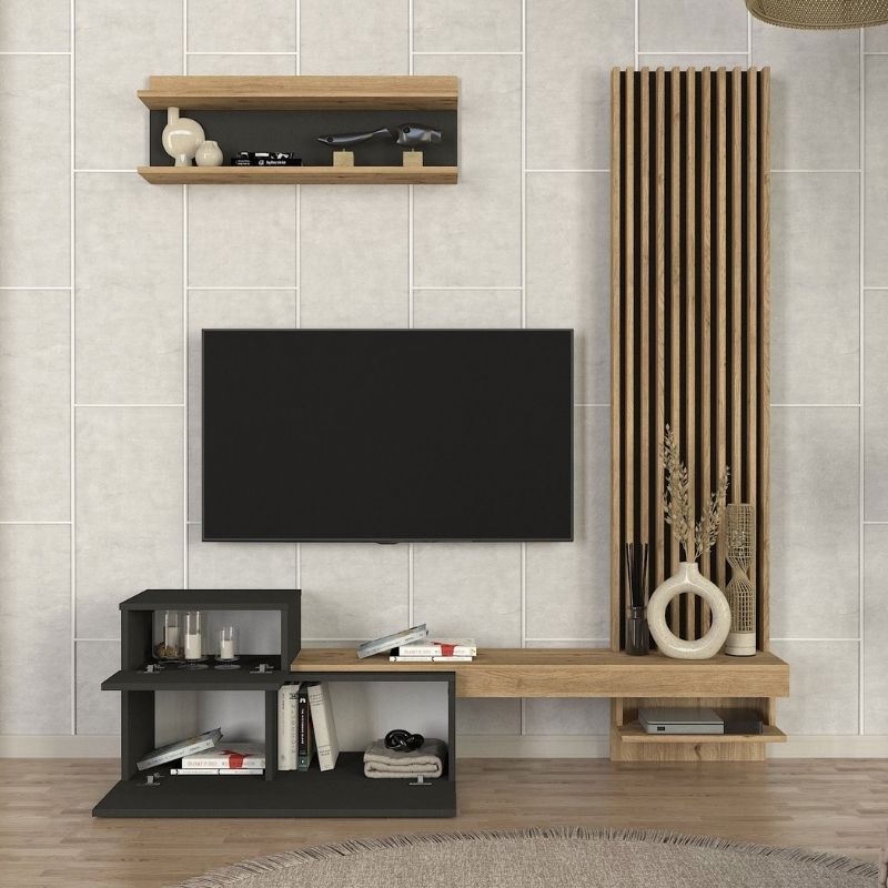Σύνθεση Τηλεόρασης Dumont Χρώμα Ανθρακί - Sepet Oak 180x36,8x200