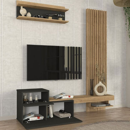 Σύνθεση Τηλεόρασης Dumont Χρώμα Ανθρακί - Sepet Oak 180x36,8x200