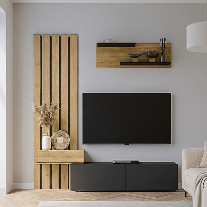 Σύνθεση Τηλεόρασης Rosaline Χρώμα Ανθρακί - Sepet Oak 183x31,3x196,9