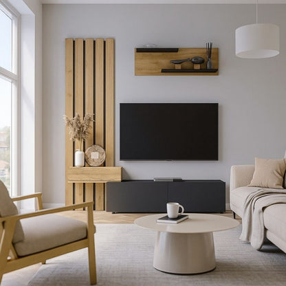 Σύνθεση Τηλεόρασης Rosaline Χρώμα Ανθρακί - Sepet Oak 183x31,3x196,9
