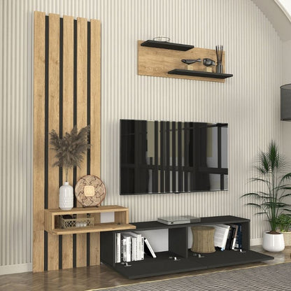 Σύνθεση Τηλεόρασης Rosaline Χρώμα Ανθρακί - Sepet Oak 183x31,3x196,9