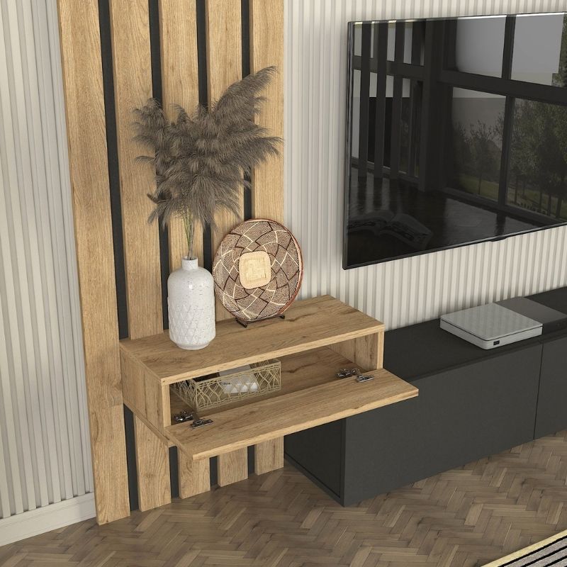 Σύνθεση Τηλεόρασης Rosaline Χρώμα Ανθρακί - Sepet Oak 183x31,3x196,9