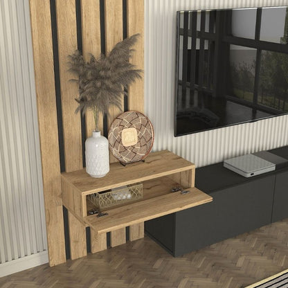 Σύνθεση Τηλεόρασης Rosaline Χρώμα Ανθρακί - Sepet Oak 183x31,3x196,9