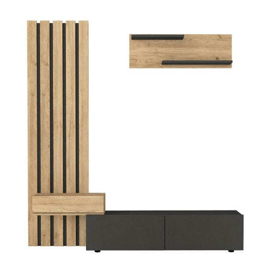 Σύνθεση Τηλεόρασης Rosaline Χρώμα Ανθρακί - Sepet Oak 183x31,3x196,9