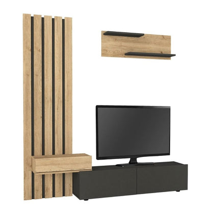 Σύνθεση Τηλεόρασης Rosaline Χρώμα Ανθρακί - Sepet Oak 183x31,3x196,9
