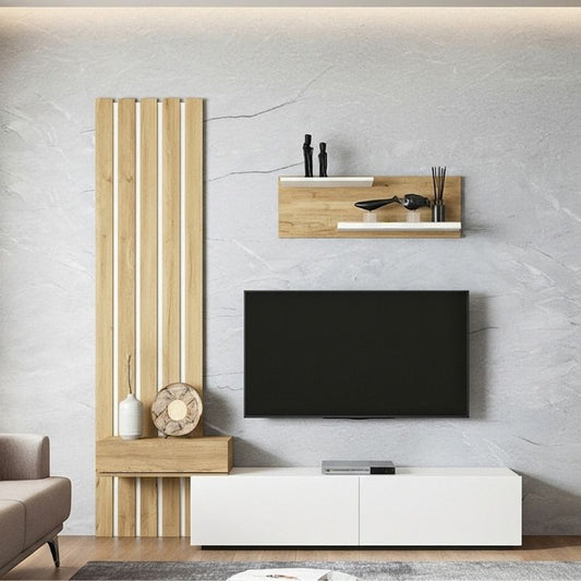 Σύνθεση Τηλεόρασης Rosaline Χρώμα Λευκό - Sepet Oak 183x31,3x196,9