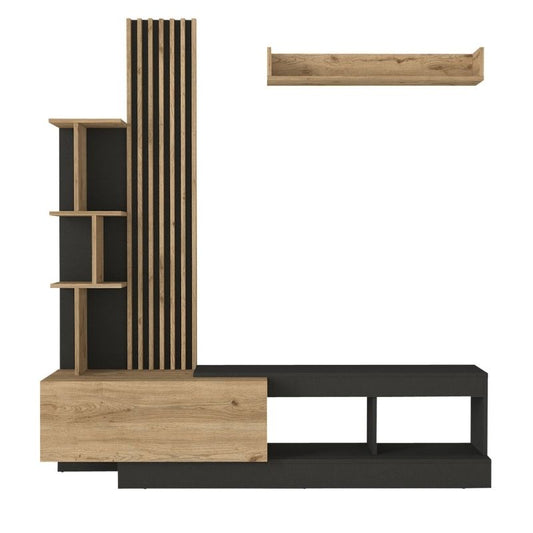 Σύνθεση Τηλεόρασης Vermont Χρώμα Ανθρακί - Sepet Oak 180x40x193,8