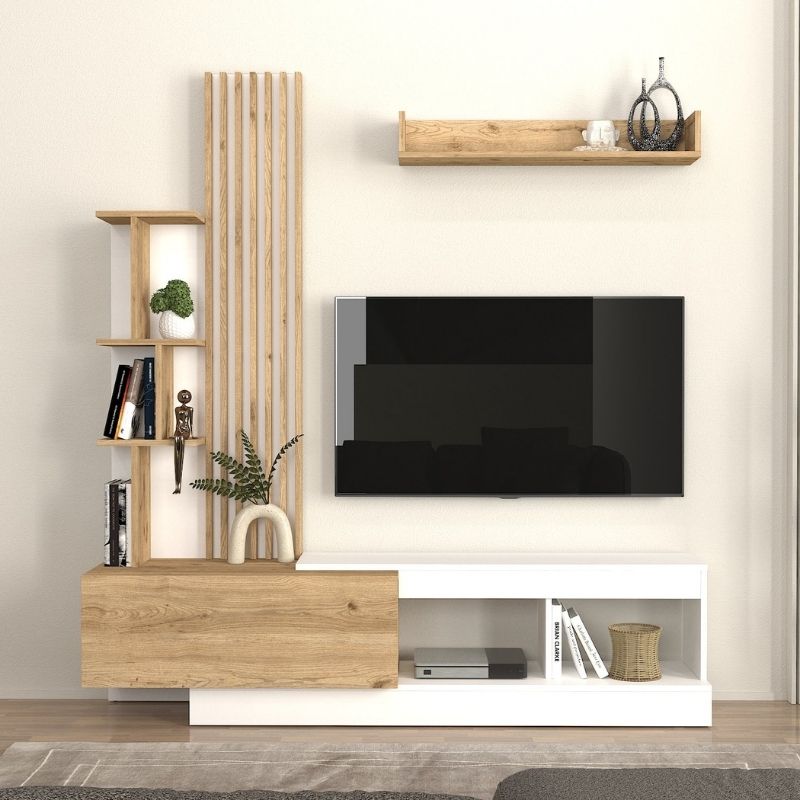 Σύνθεση Τηλεόρασης Vermont Χρώμα Λευκό - Sepet Oak 180x40x193,8