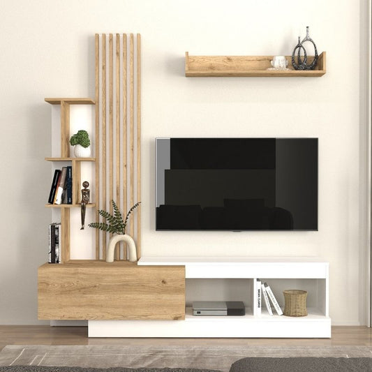 Σύνθεση Τηλεόρασης Vermont Χρώμα Λευκό - Sepet Oak 180x40x193,8