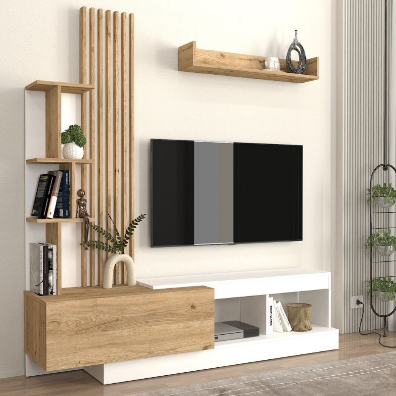Σύνθεση Τηλεόρασης Vermont Χρώμα Λευκό - Sepet Oak 180x40x193,8