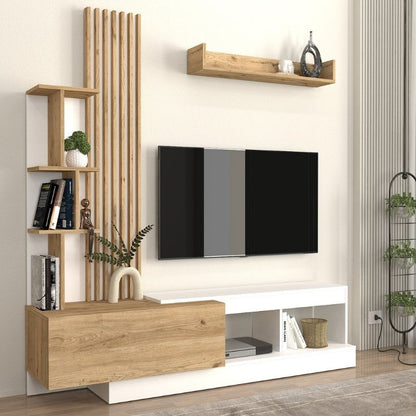 Σύνθεση Τηλεόρασης Vermont Χρώμα Λευκό - Sepet Oak 180x40x193,8