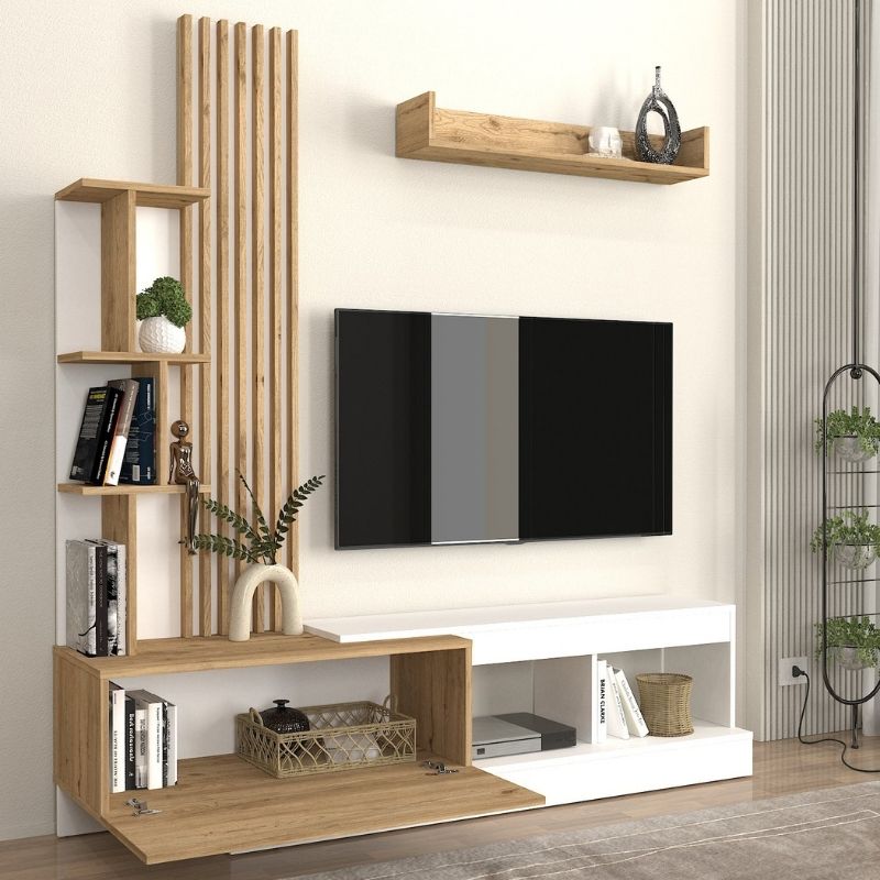 Σύνθεση Τηλεόρασης Vermont Χρώμα Λευκό - Sepet Oak 180x40x193,8