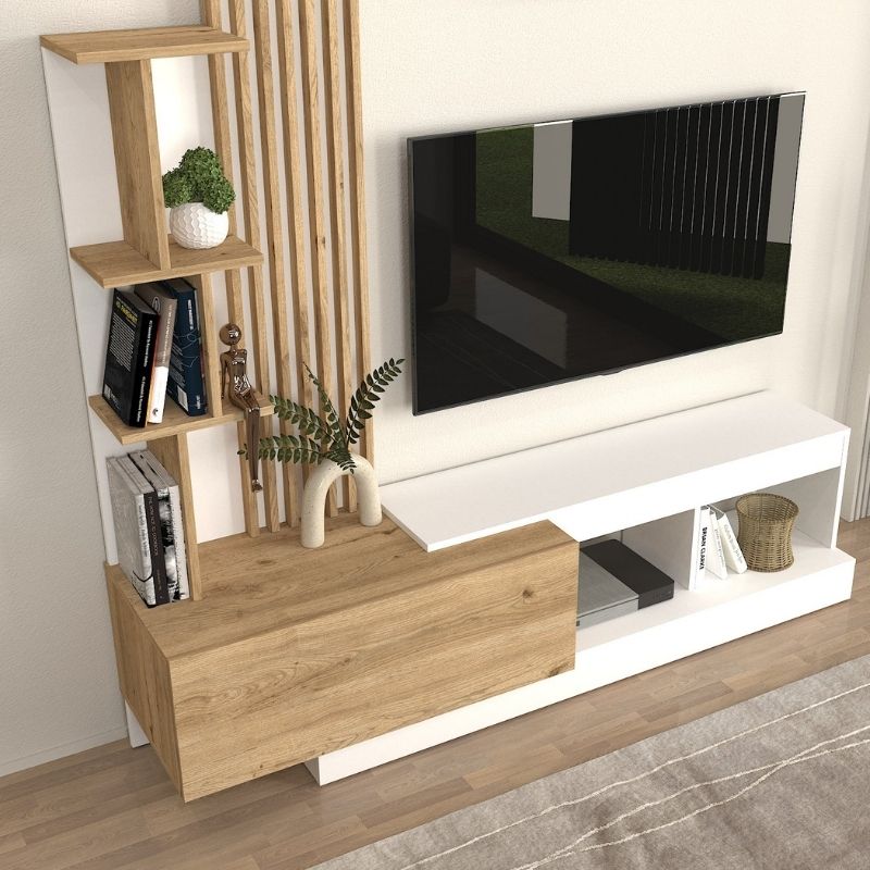 Σύνθεση Τηλεόρασης Vermont Χρώμα Λευκό - Sepet Oak 180x40x193,8